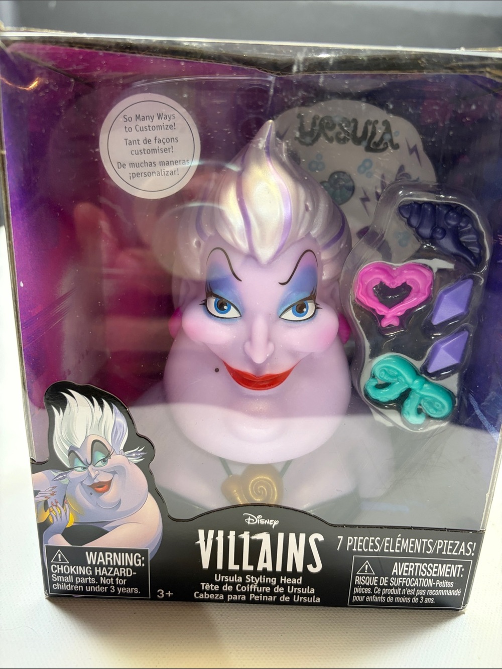 DISNEY VILLAINS URSULA STYLING HEAD 7 PIECE SET NIB JUST PLAY